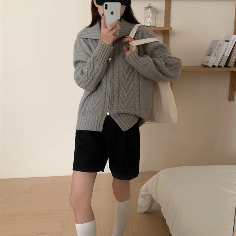 Autumn's new lapel zipper tweed sweater for women, a laid-back style coat, a short and elegant, niche knitted cardigan for women pic 21