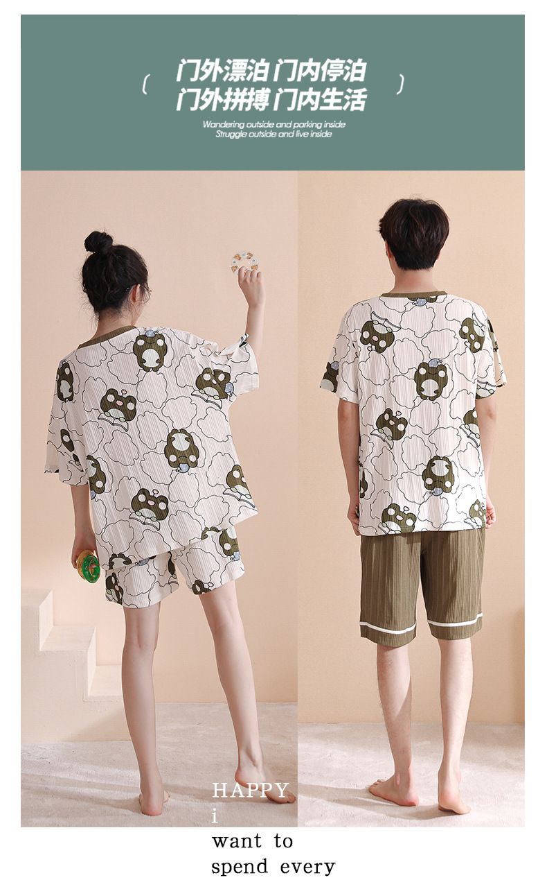 Novedades pareja manga corta pantalones cortos pijamas mujer verano slim algodón peinado hombre traje de hogar suelto casual cartoon pic 86