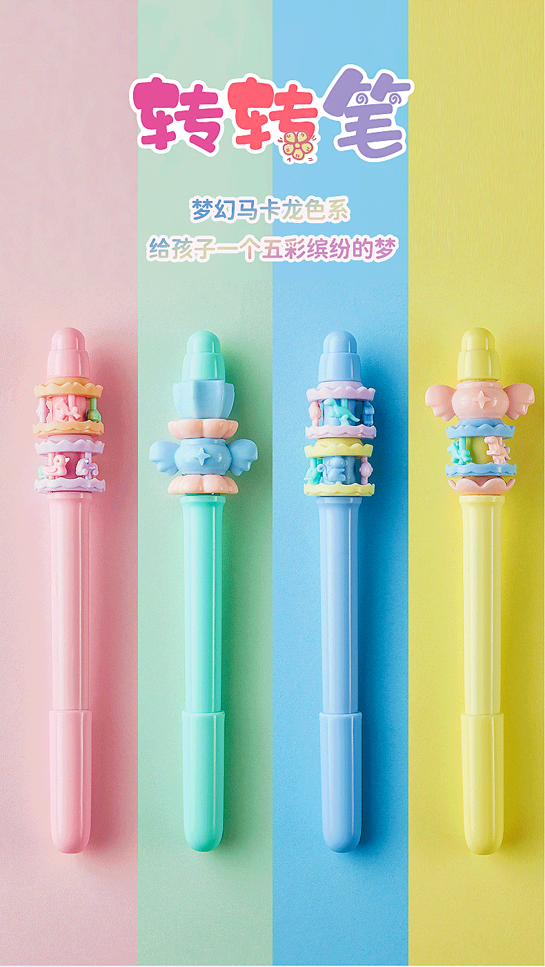 儿童减压转转笔盲盒中性笔创意旋转卡通可爱少女心造型学生解压笔详情2