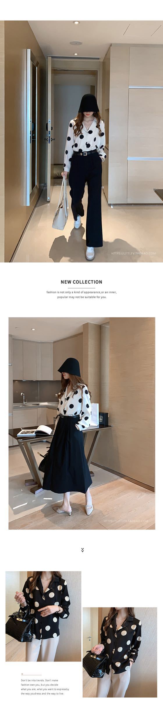 The 2022 Spring and Autumn new polka dot shirt for women is a retro Hong Kong-style top with a design sense and a light mature shirt as the base layer, making it a trendy choice pic 7