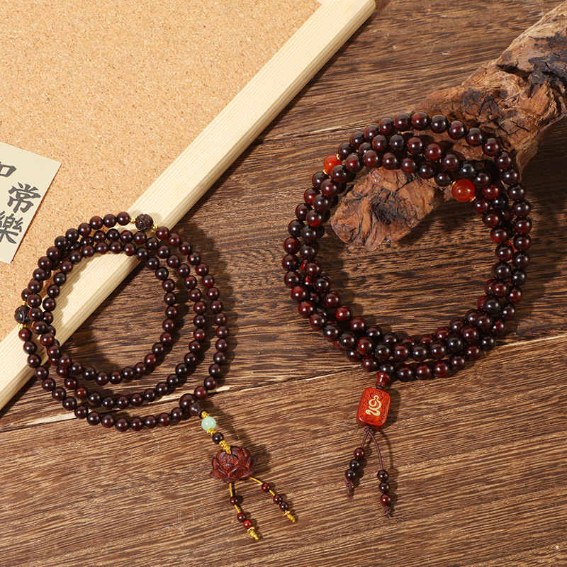 A creative DIY hand-held Buddhist prayer bead cultural and artistic bracelet for men and women, featuring 108 beads of Indian small-leaf rosewood and multiple loops pic 4