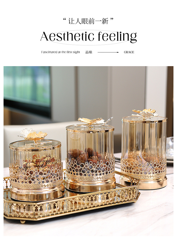 法国金糖果罐欧式轻奢高透玻璃装饰品桌面密封储物罐客厅创意摆件详情5