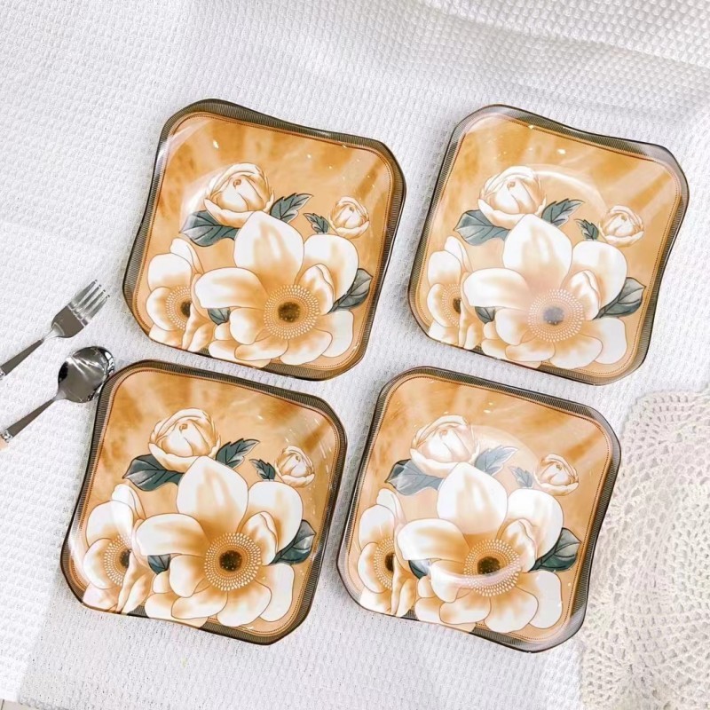 Japanese camellia ceramic bowls, plates and tableware, household rice bowls, large soup bowls, vegetable plates, popular retro bowls and plates, can be microwaved pic 5