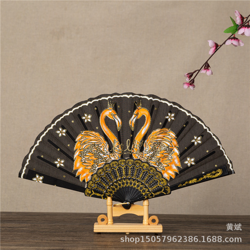 塑料PS旅游纪念品折扇舞蹈扇塑料扇子烫金丹顶鹤扇定制广告扇详情4