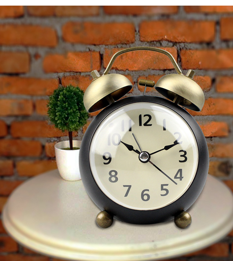 A super-loud, retro circular convex bell alarm clock for children, students, home, bedside, silent night light clock pic 12