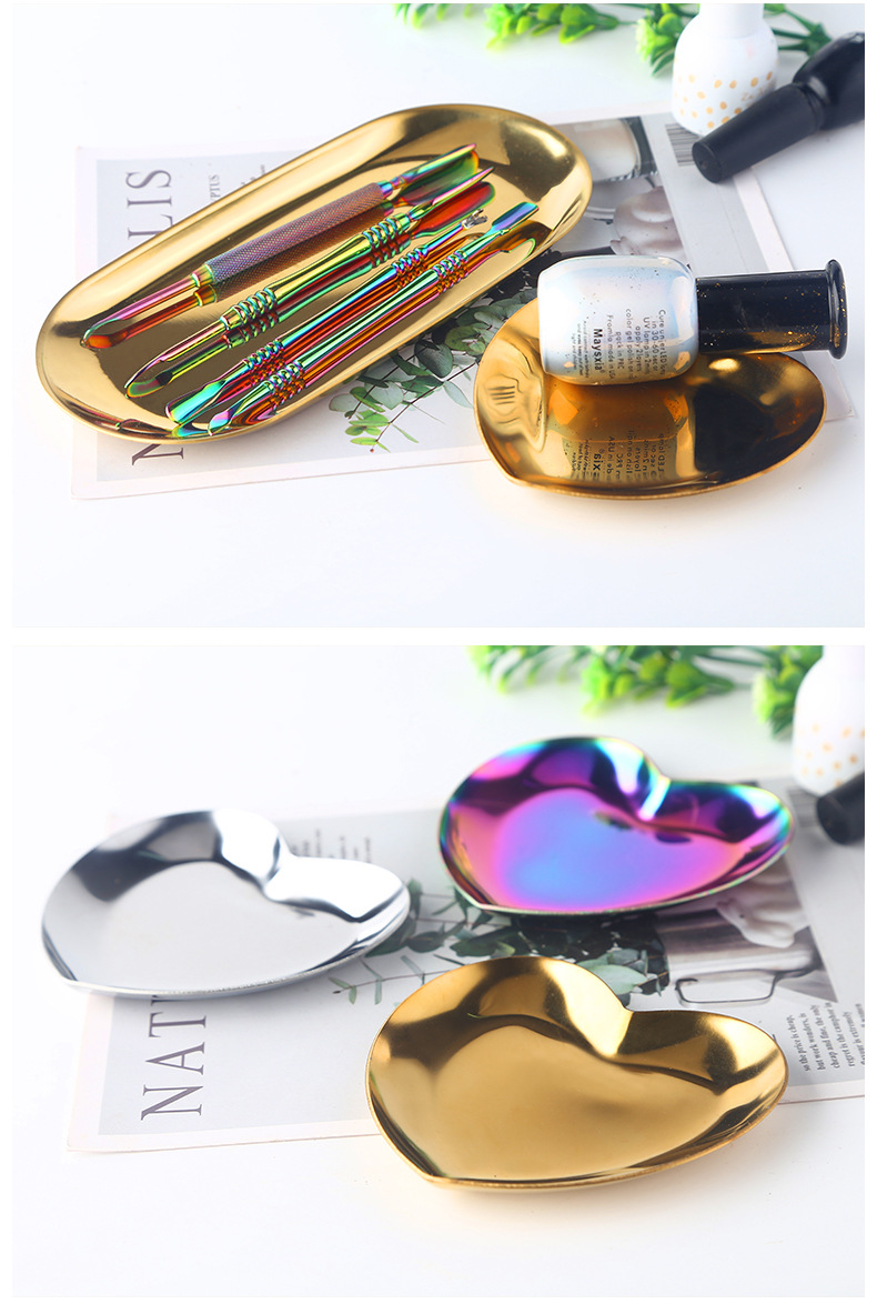 Oval-shaped heart-shaped stainless steel storage tray, color palette, storage box, jewelry storage, metal tray shanilak pic 13
