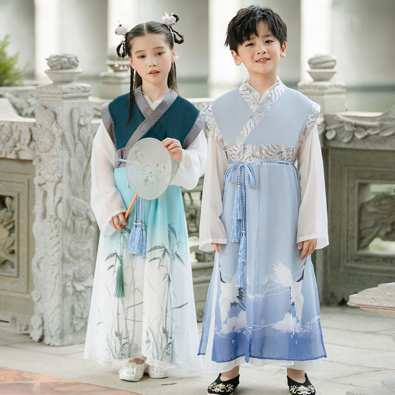 国潮儿童马面裙男女童国学汉服朗诵表演服中国风小女孩古装半身裙唐装详情1