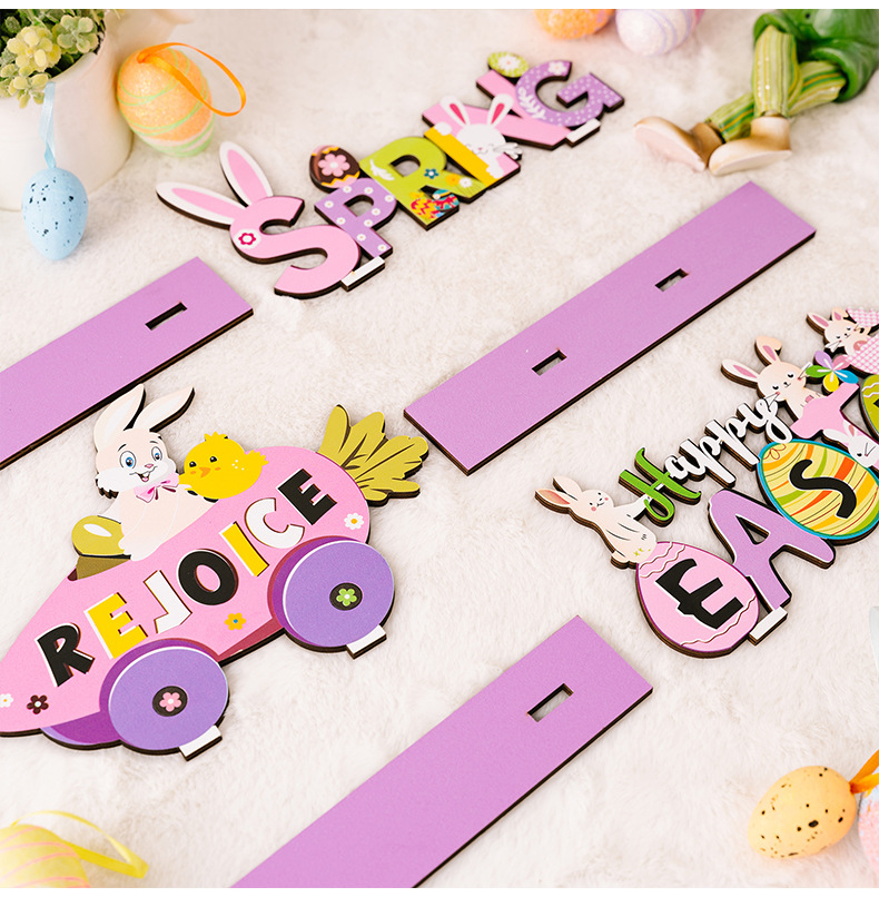 Cross-border new products: Haobei Easter Decorations, Easter Rabbit figurines, Easter purple wooden letter figurines pic 7
