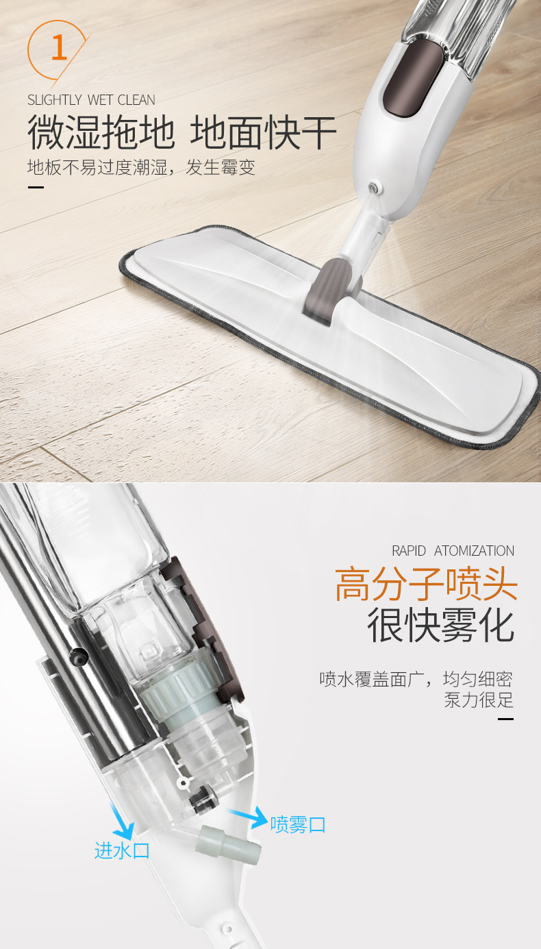 跨境喷水喷雾拖把 干湿两用旋转平板 家用免手洗一拖净 拖地神器配备铲子 功能全面清洁利器详情4