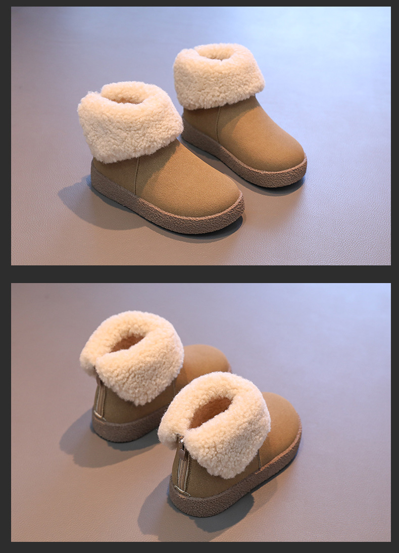 女童雪地靴儿童保暖鞋2024冬季新款毛毛翻边雪地棉中大童加绒短靴详情8