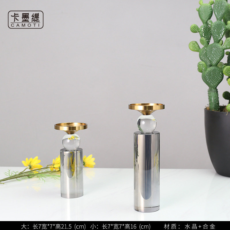 Modern and simple home furnishings, grey and blue crystal candlesticks, creative geometric decorative items, dining table decoration items pic 30