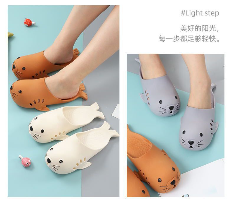 New sea lion couple slippers for women, cartoonish and cute summer, girlish cool slippers for home wear, beach headscarves for men pic 15