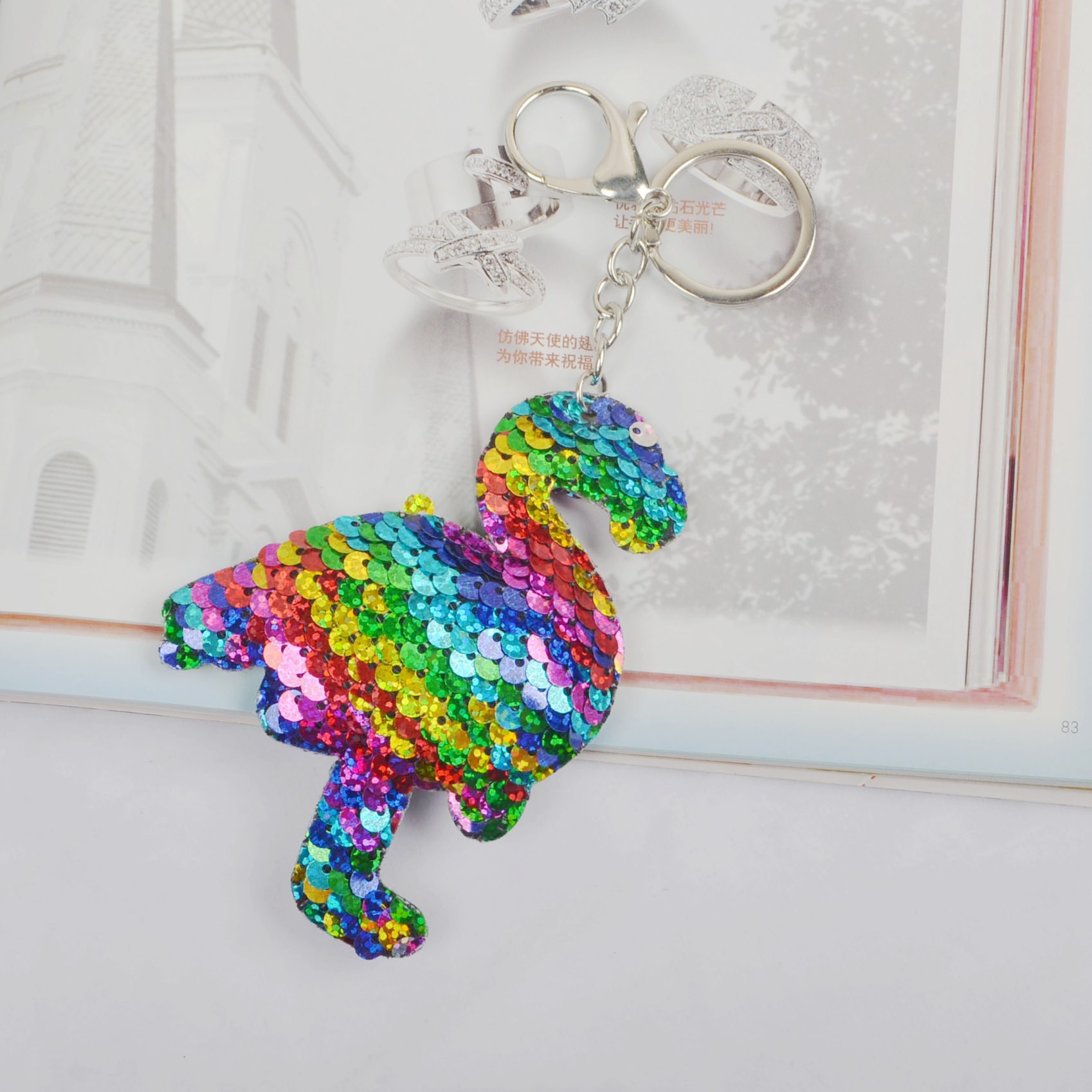 双面亮片包包独角兽海豚火烈鸟钥匙扣动物美人鱼礼品挂件跨境爆款详情40