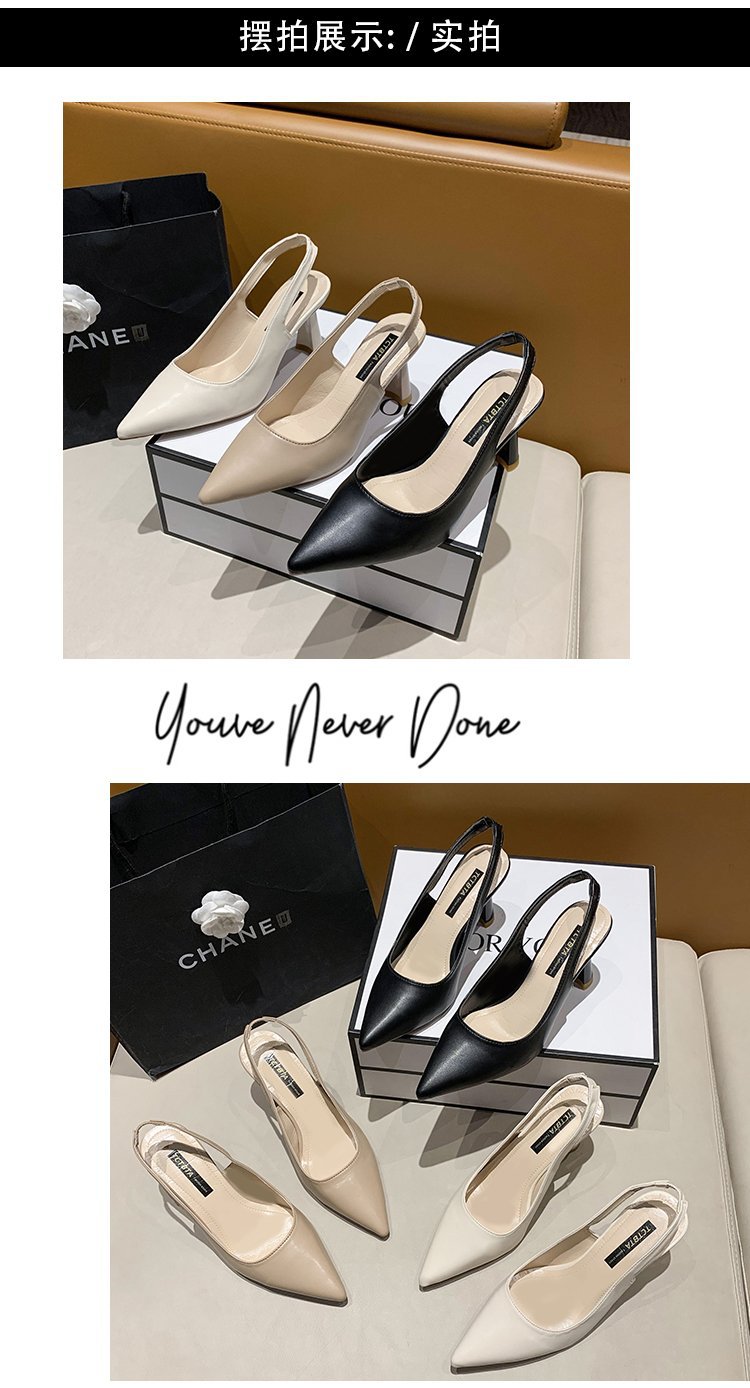 2023春夏季新款尖头高跟鞋女细跟包头凉鞋后空浅口单鞋女详情73