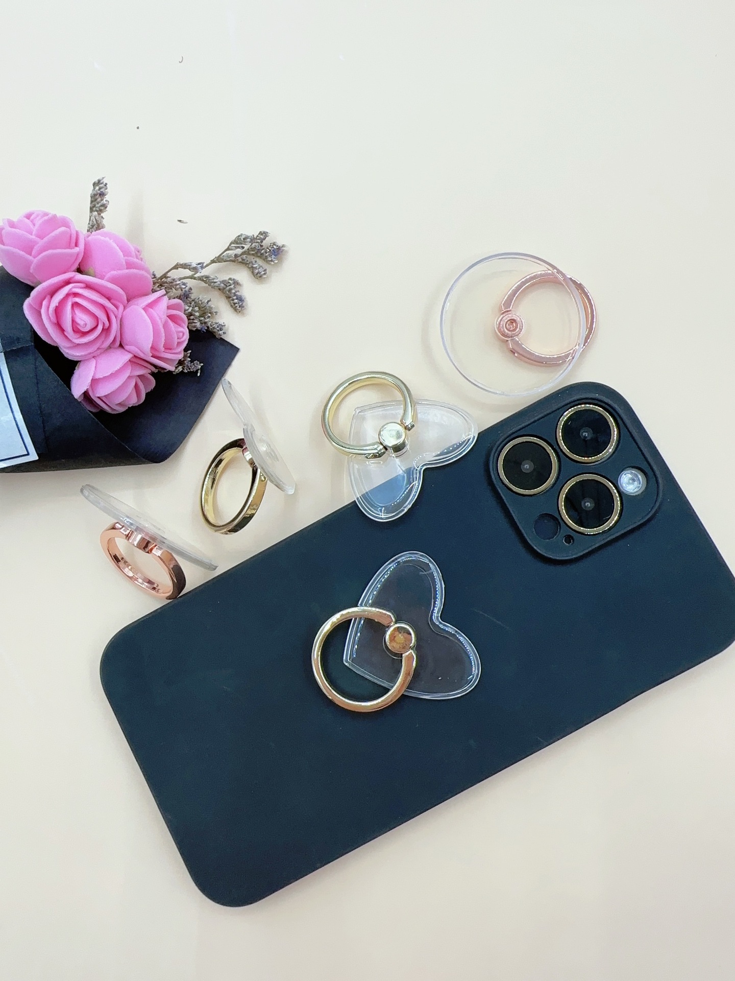 透明钻石指环扣手机支架 水晶指环扣支架金属环手机支架PC亚克力详情4