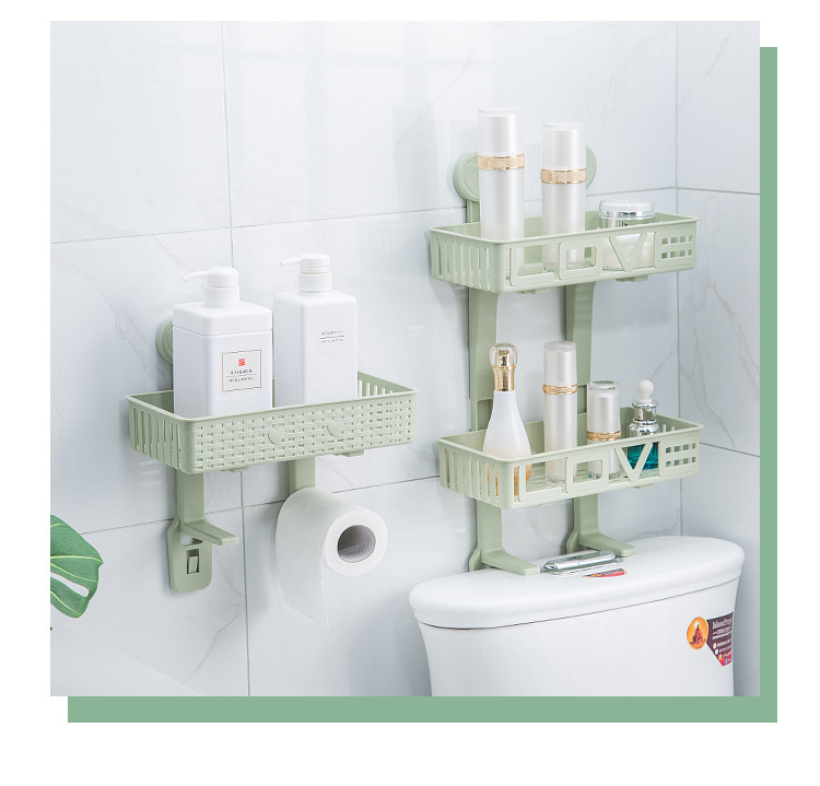 Wall-mounted bathroom double-layer toilet storage rack, plastic wall-absorbing storage rack, non-drilling bathroom and kitchen storage rack pic 13