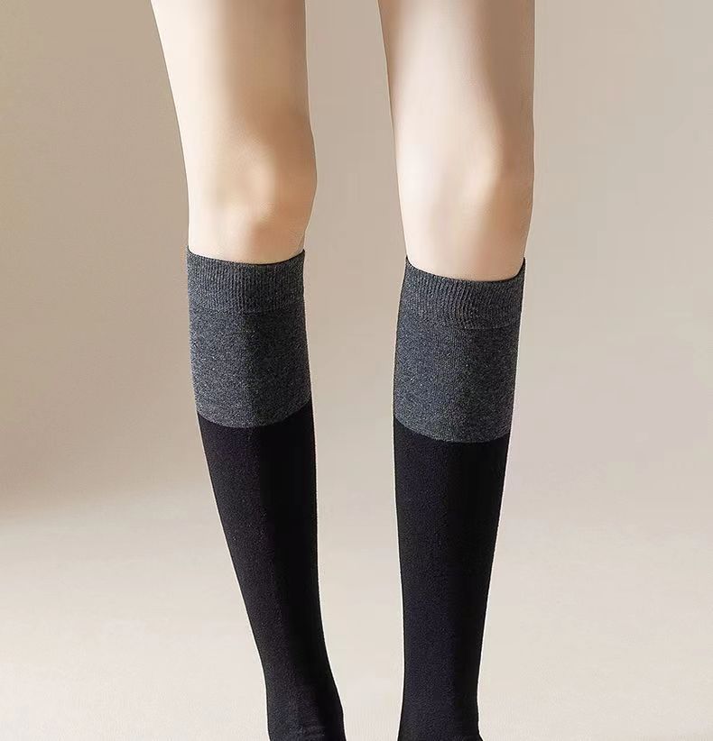 Sock stall, one-piece consignment delivery, color-blocking calf socks for women, spring and autumn style, black and gray patchwork, Japanese-style long thigh-high socks, half-leg slightly pressed black calf socks, one-piece consignment delivery pic 27