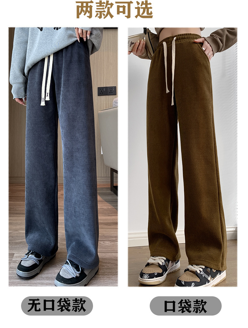 秋冬新款欧棉绒阔腿裤女高腰显瘦宽松抽绳百搭直筒垂感口袋休闲裤详情5
