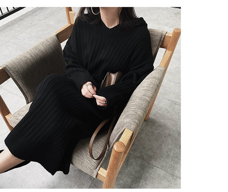 卫衣裙女秋冬连帽加厚长款毛衣裙过膝大衣内搭打底针织连衣裙宽松详情20