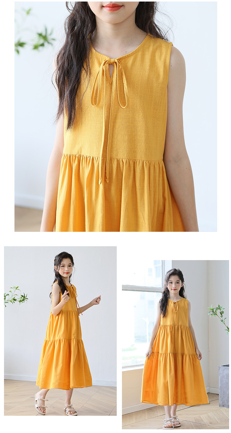 New candy-colored sleeveless vest dress for middle school girls in summer 2024, long beach dress for middle school children pic 8