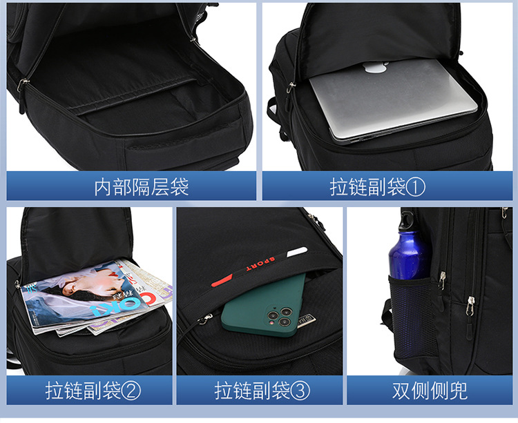 国潮风通勤双肩包15.6寸大号简约黑色电脑背包中大学生书包详情15