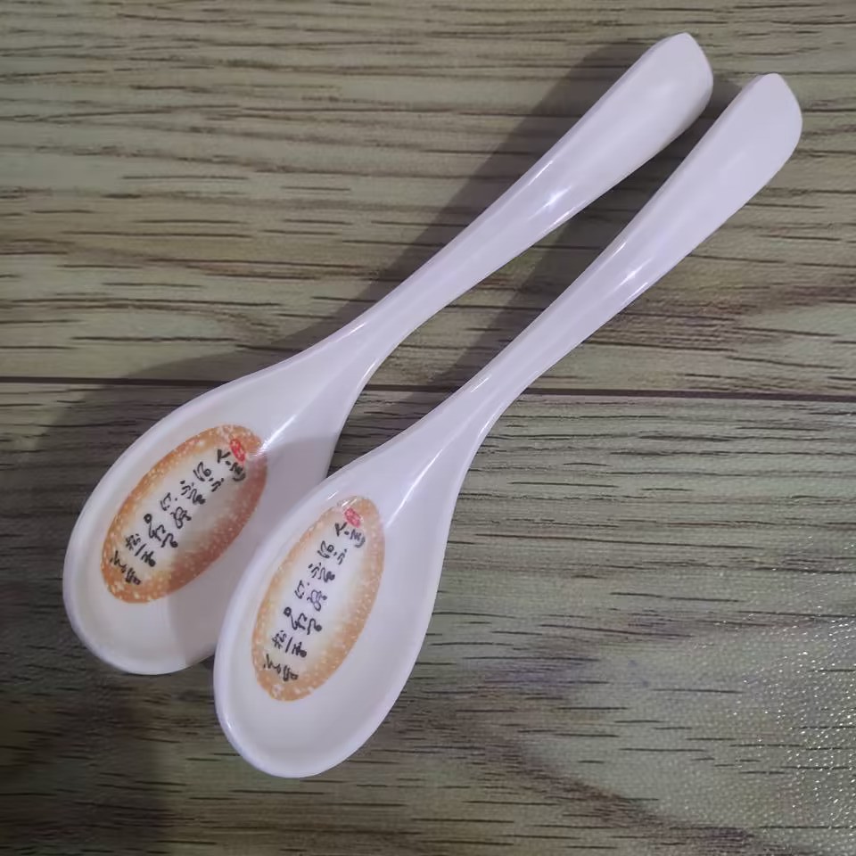 205 Auspicious spoon for Eating, long-handled melamine spoon with hook, resin spoon, plastic spoon, imitation porcelain spoon, restaurant tableware pic 23