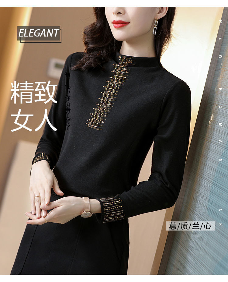 2022双面德绒打底衫女秋冬加厚长袖烫钻上衣女修身潮详情1