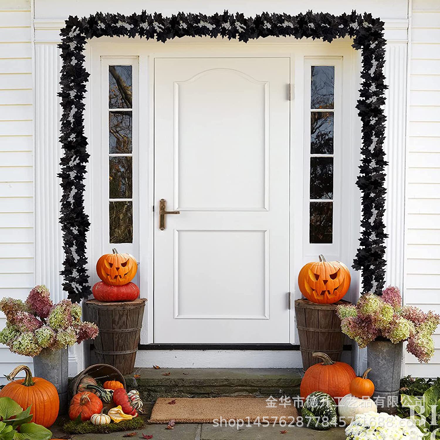 Cross-border Amazon Halloween maple leaf simulation black leaf vine sunflower Sunflower vine Halloween decoration pic 6