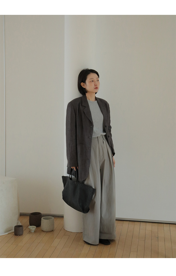 时简 自由随性 慵懒风竖条洗水休闲裤 显瘦百搭亲肤棉阔腿裤00037详情35