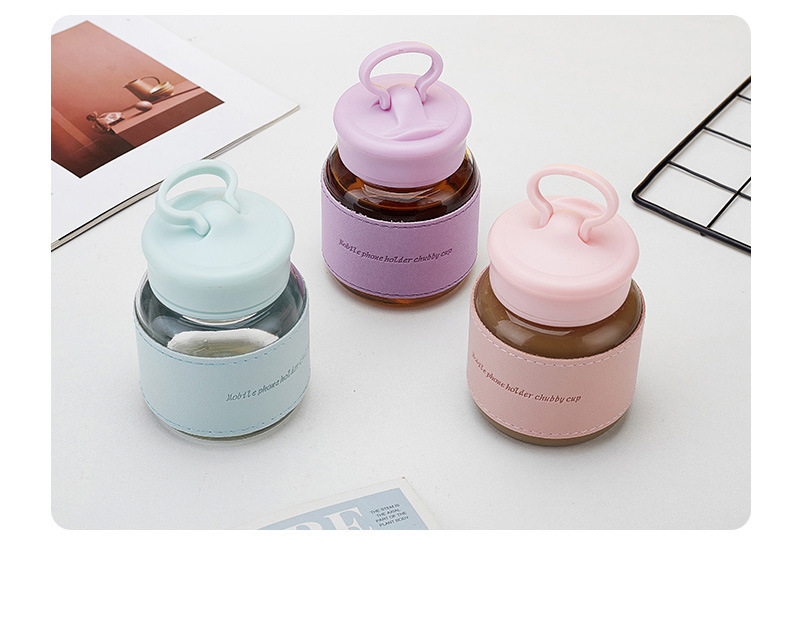 300ml耐高温玻璃胖胖杯手机支架杯可爱水杯透明玻璃杯批发礼品杯详情13