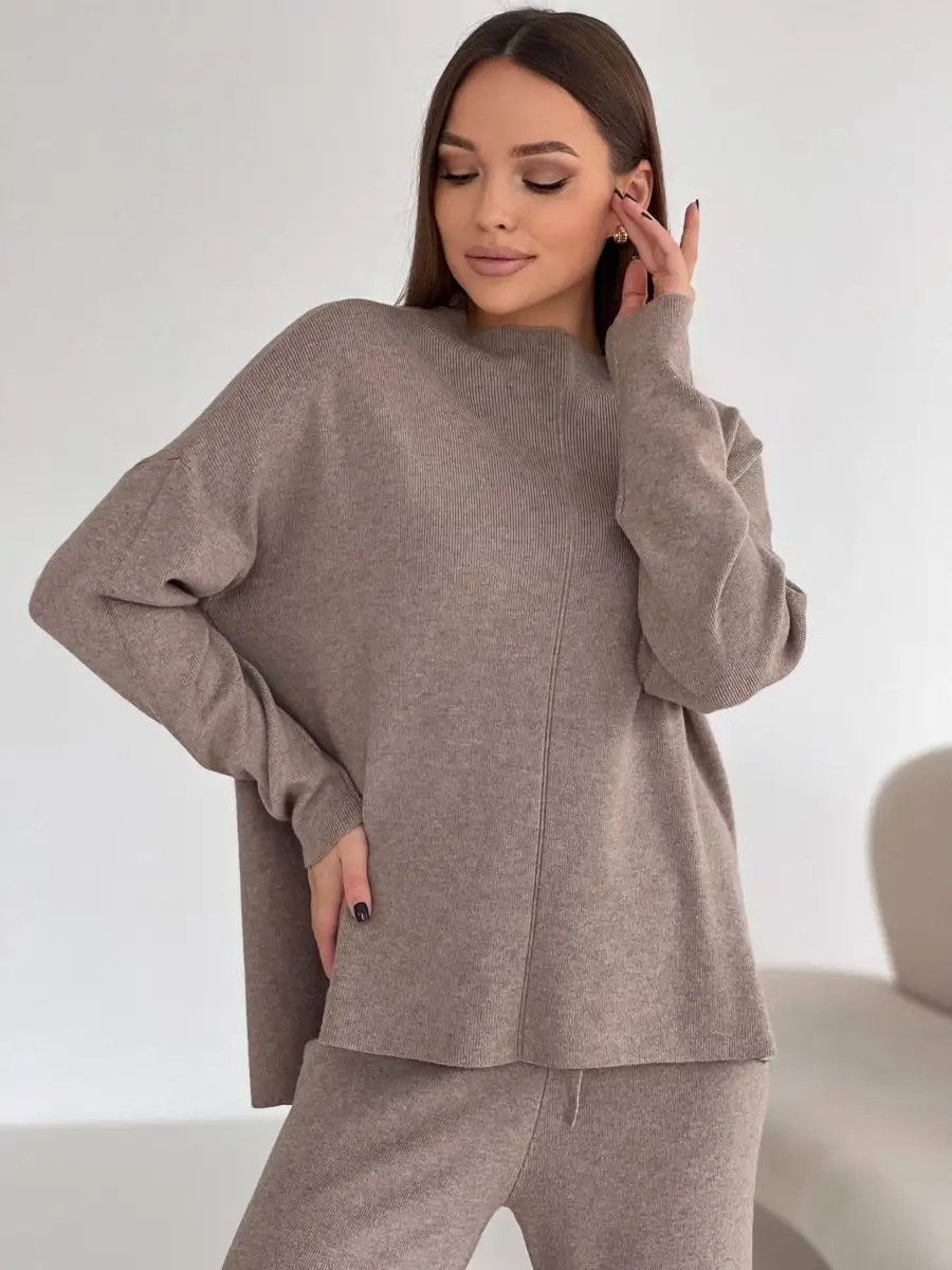 秋冬俄罗斯长袖宽松休闲长裤毛衣套装女跨境欧美热卖开叉套装详情21