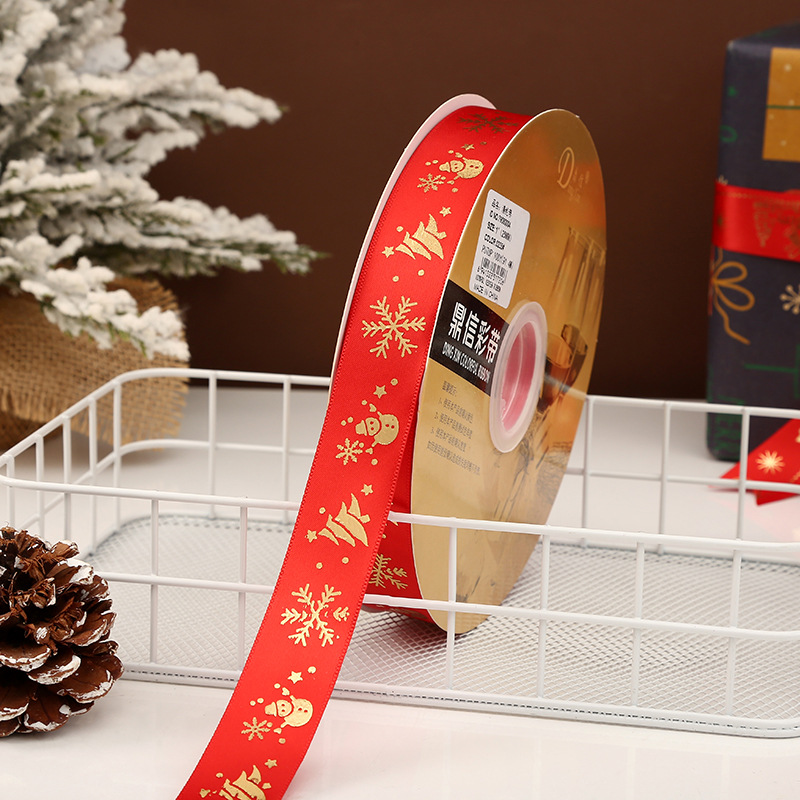 Dingxin Christmas Ribbon Wholesale: 2.5CM Christmas gifts, gold-embossed printed packaging ribbons, Christmas tree ribbons pic 38