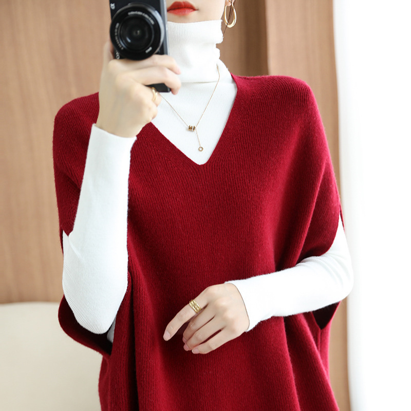2022 spring/autumn new sweater women V-neck 蝙蝠衫 vest loose pullover knitted sweater trend pic 11