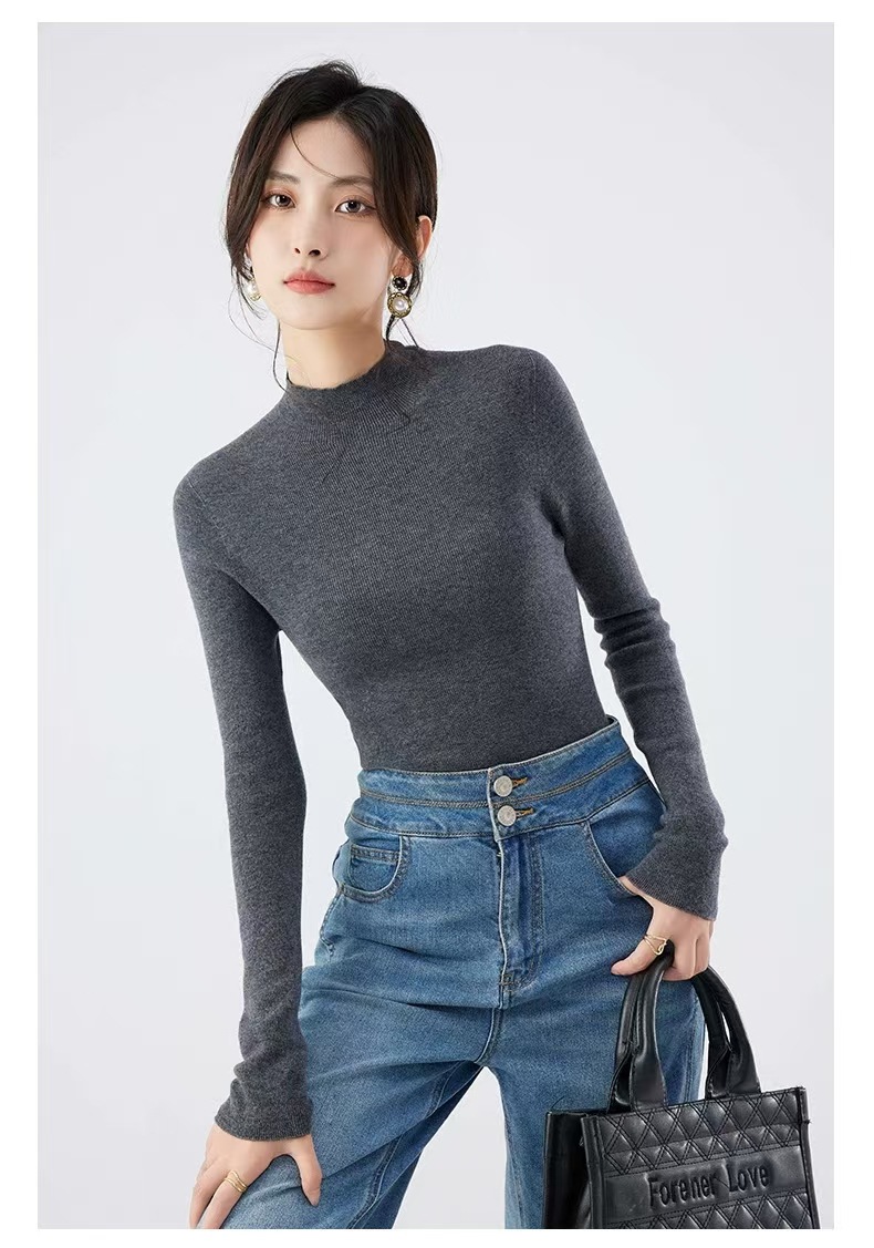 48-count fine-spun wool sweater for women, 100 pure wool seamless one-piece base layer, slim 18-stitch ultra-fine knitted sweater, thin pic 37