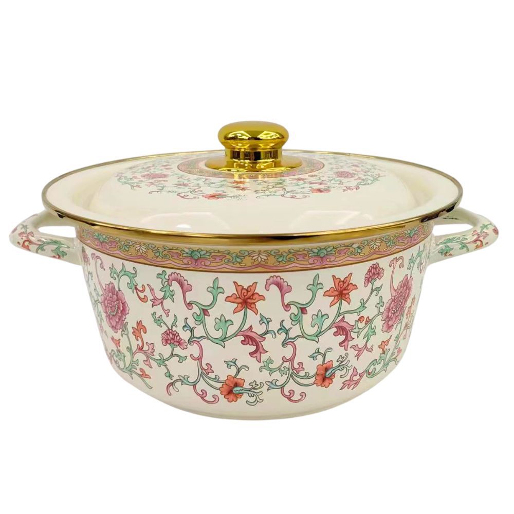 24-26cm俄罗斯花搪瓷特厚炖锅双耳加厚家用汤锅珐琅炖锅平底锅可详情7