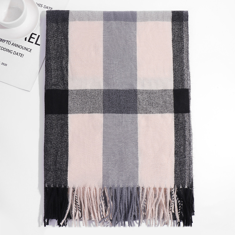 外贸韩版大直条格子围巾秋冬季新款学生百搭仿羊绒流苏围脖女披肩详情29