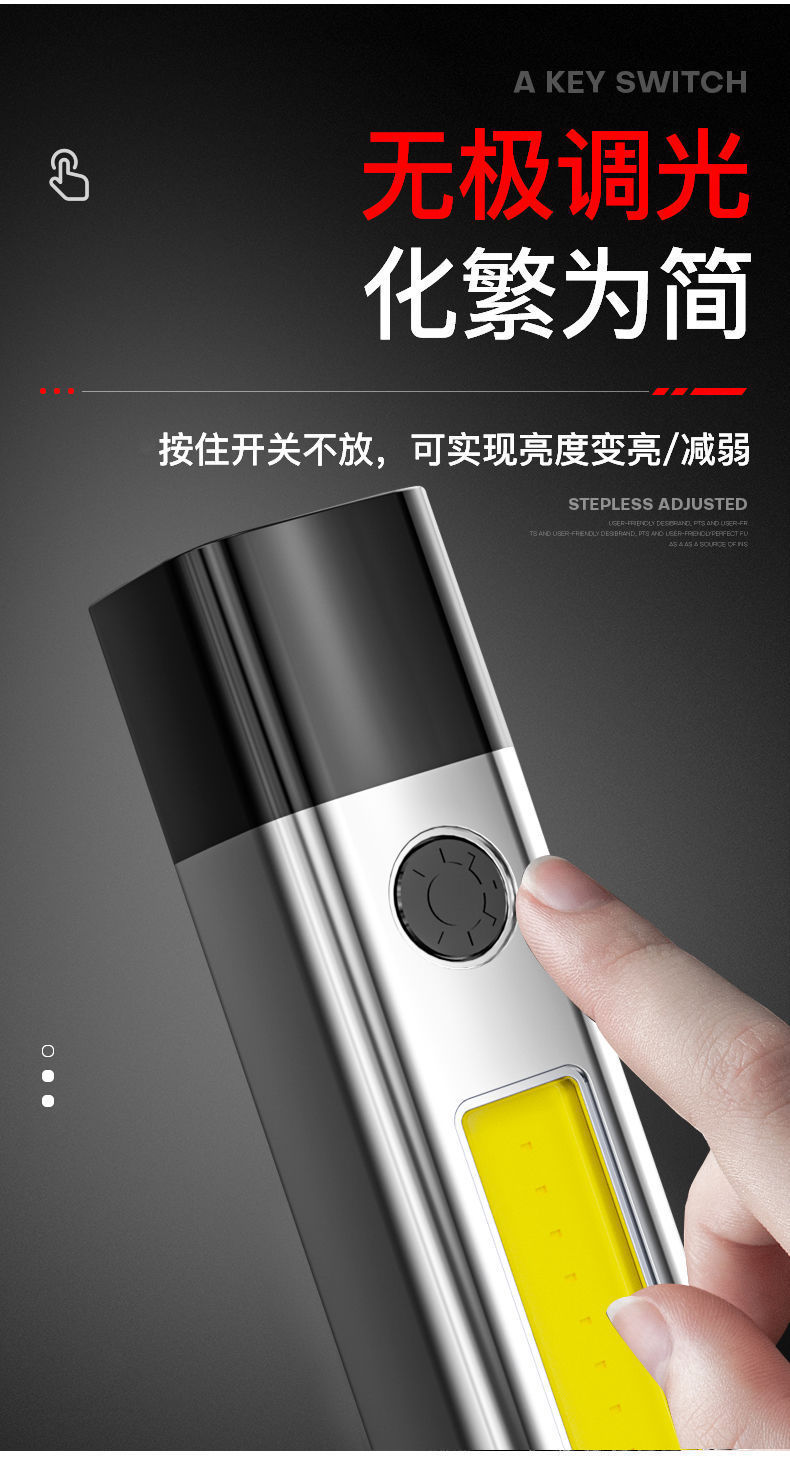 跨境小手电cob侧灯家用便携户外塑料USB充电大功率强光迷你手电筒 pic 3