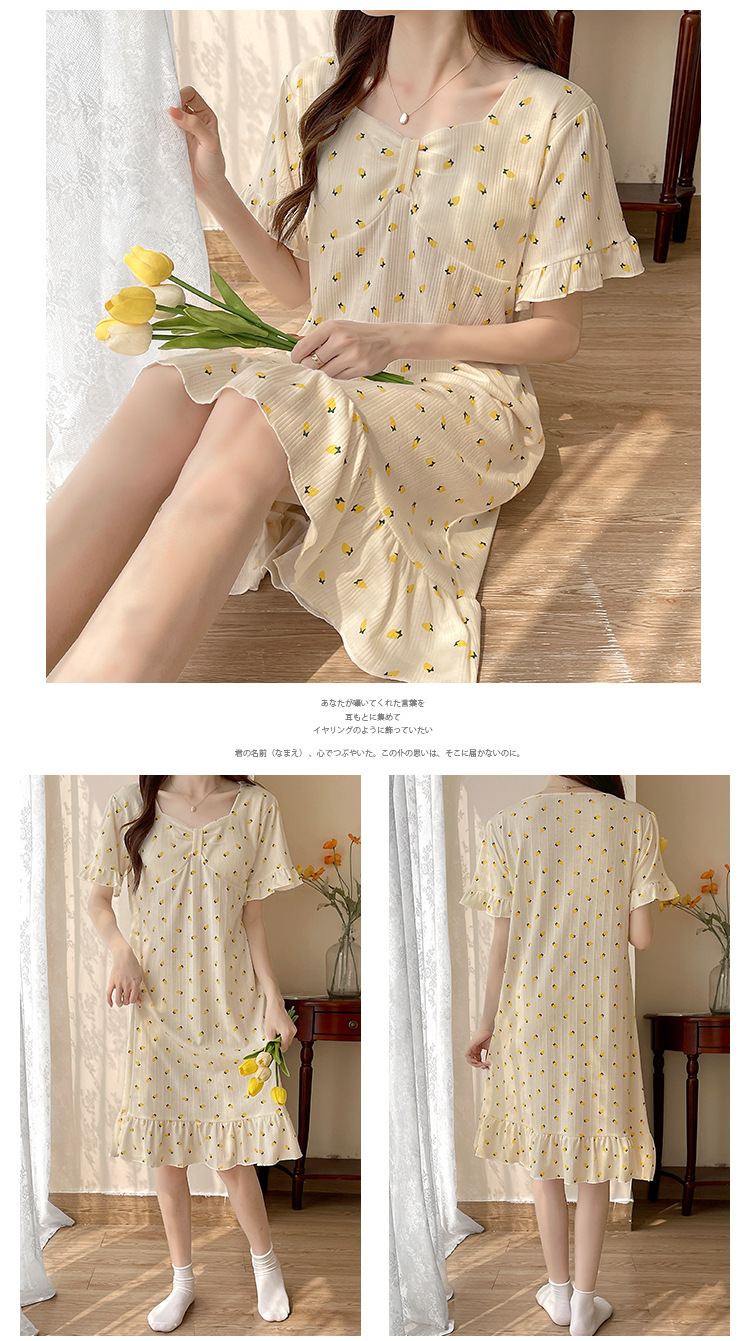 带胸垫睡裙女夏季短袖小清新连衣裙加大加肥大码300斤胖mm家居服详情25