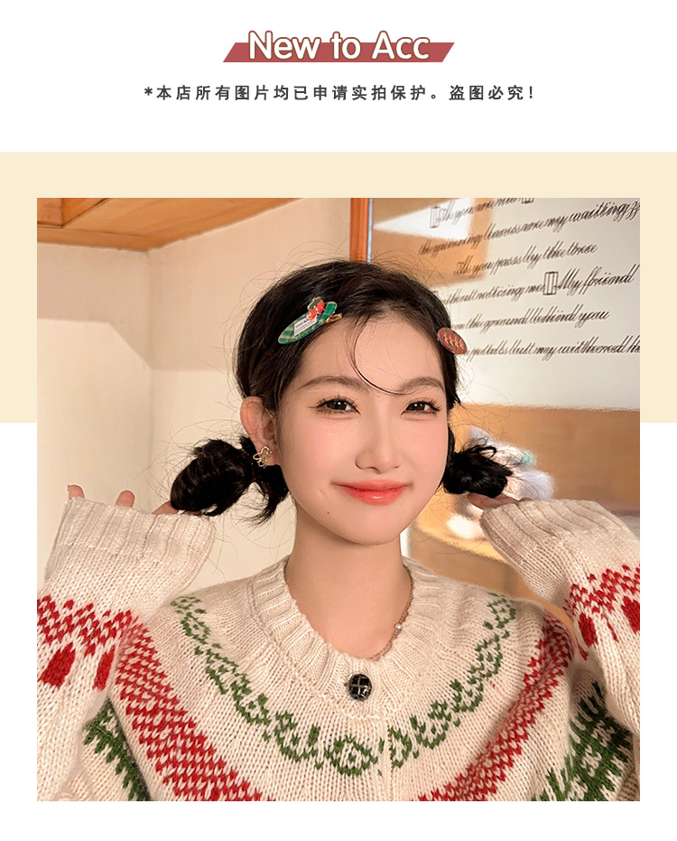 圣诞节格纹发夹可爱姜饼人刘海夹发卡少女心边夹儿童鸭嘴夹发饰详情1