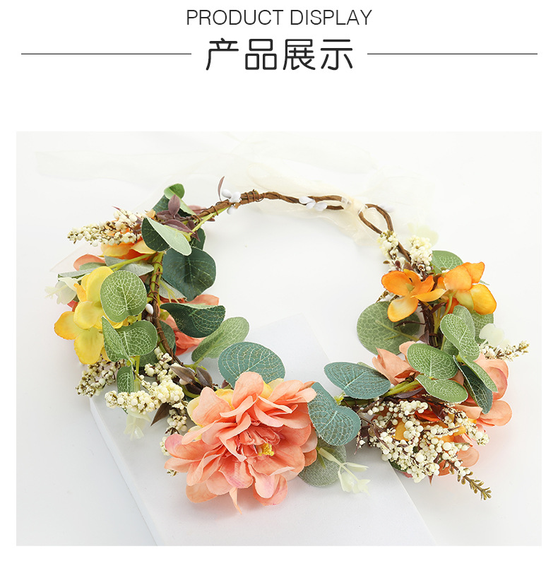 New large flower garland, Bohemian faux fabric bridal and bridesmaid headbands, headwear and hair accessories from Europe and America pic 5