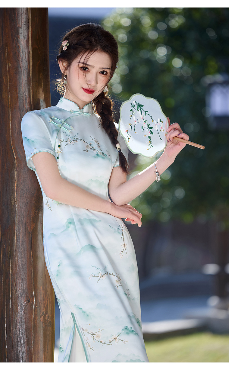 国潮腊梅双层醋酸旗袍春夏新款年轻款改良新中式国风日常详情12