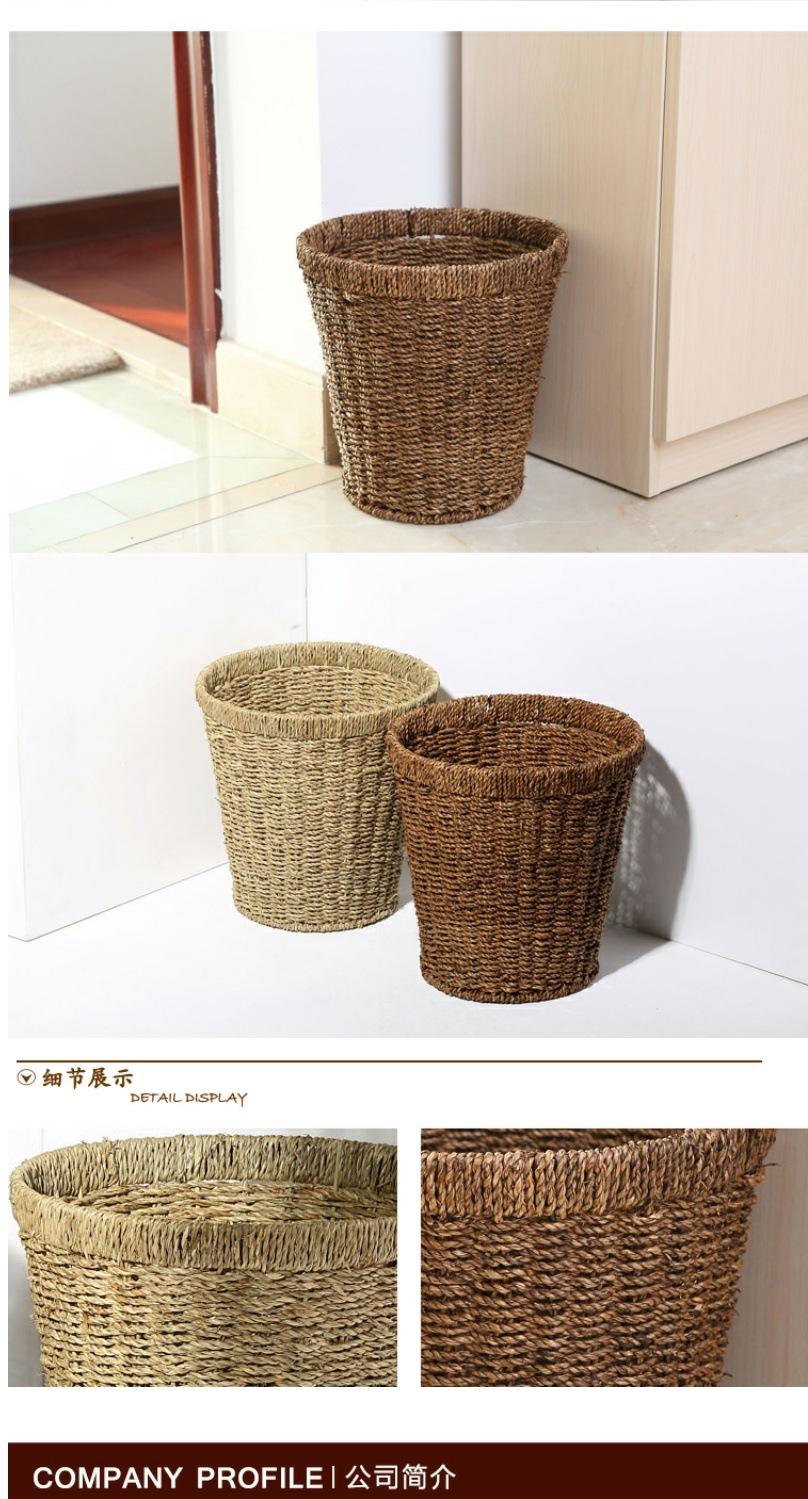 家用垃圾篓仿藤编田园厨房垃圾桶圆桶形花盆客厅收纳垃圾框废纸篓详情2