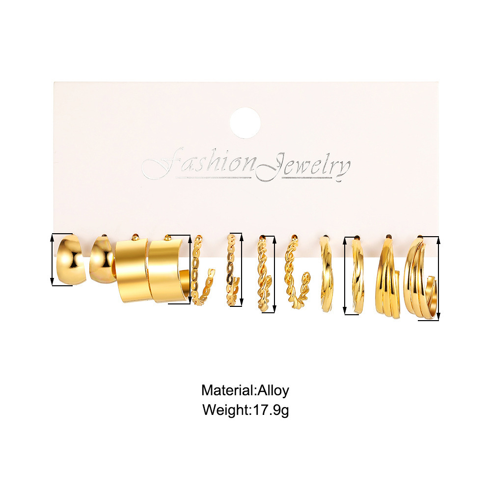 A cross-border best-selling fashionable European and American style golden C-shaped chain earring set with a touch of light luxury and high-end elegance for women pic 21