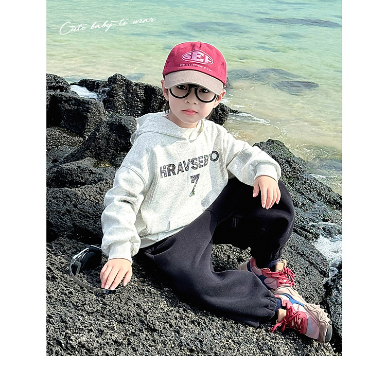 童话记忆2024秋季新款童装儿童韩版百搭手绘字母卫衣男童连帽衫潮详情11