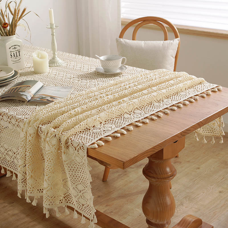 American retro hollowed-out patchwork InS-style round table cloth, rectangular Western-style tablecloth and placemat finished tablecloth pic 6