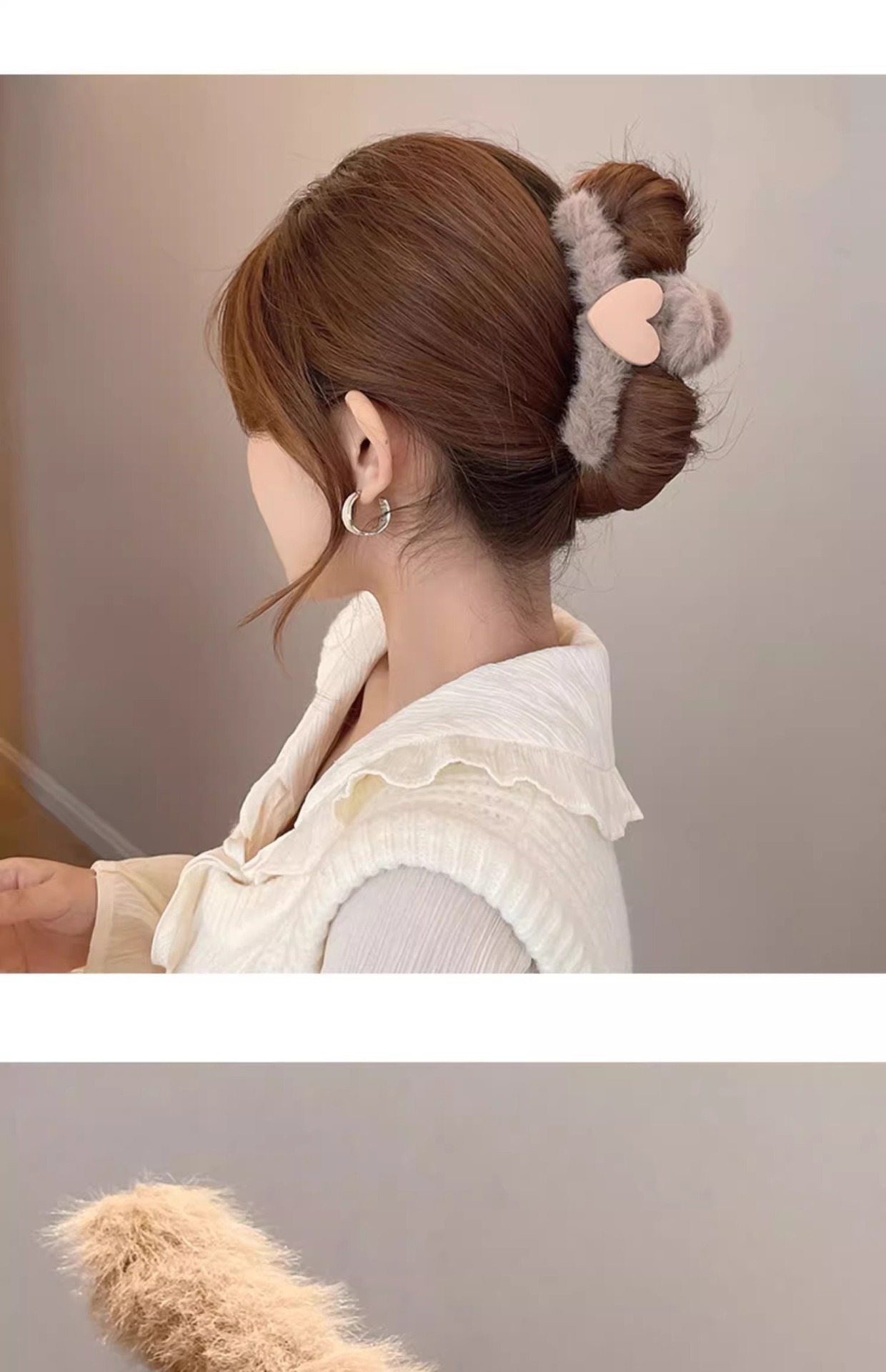 毛绒抓夹气质鲨鱼夹女高级感后脑勺毛毛发夹盘发发夹秋冬百搭头饰详情4