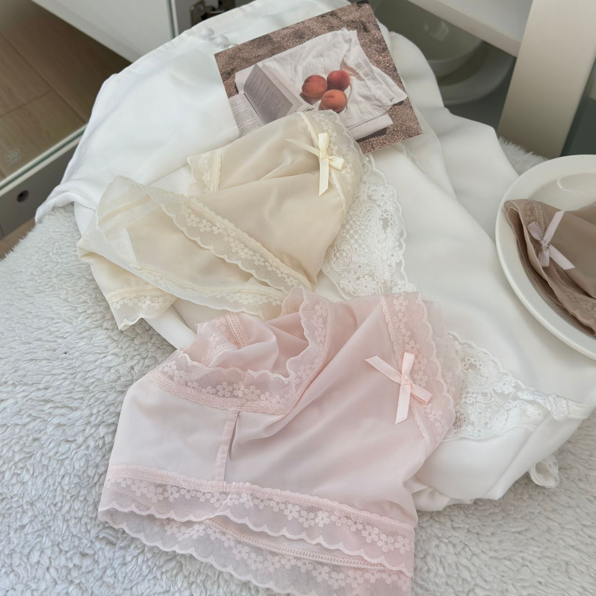 女生中腰冰丝内裤女蕾丝边纯棉全棉抗菌裆少女款大码无痕女士内裤详情3