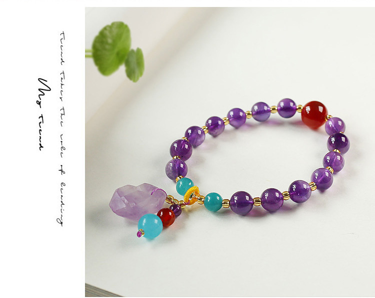 Natural lavender amethyst raw stone bracelet, raw ore irregular conformal amethyst cluster raw stone bracelet pic 5