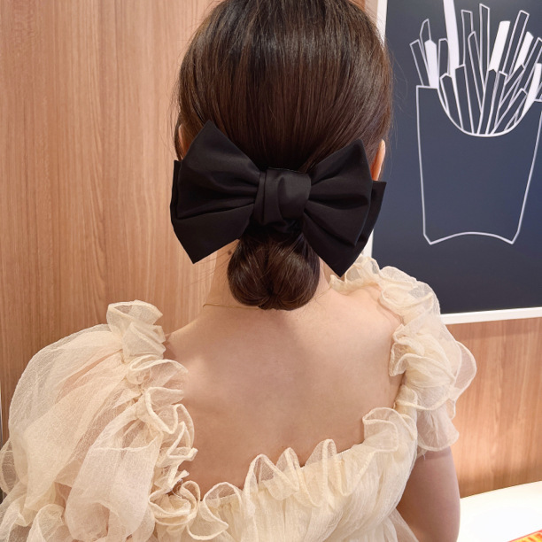 韩系同款缎面蝴蝶结大肠圈发圈高级感黑色头饰高弹力马尾头绳女详情19