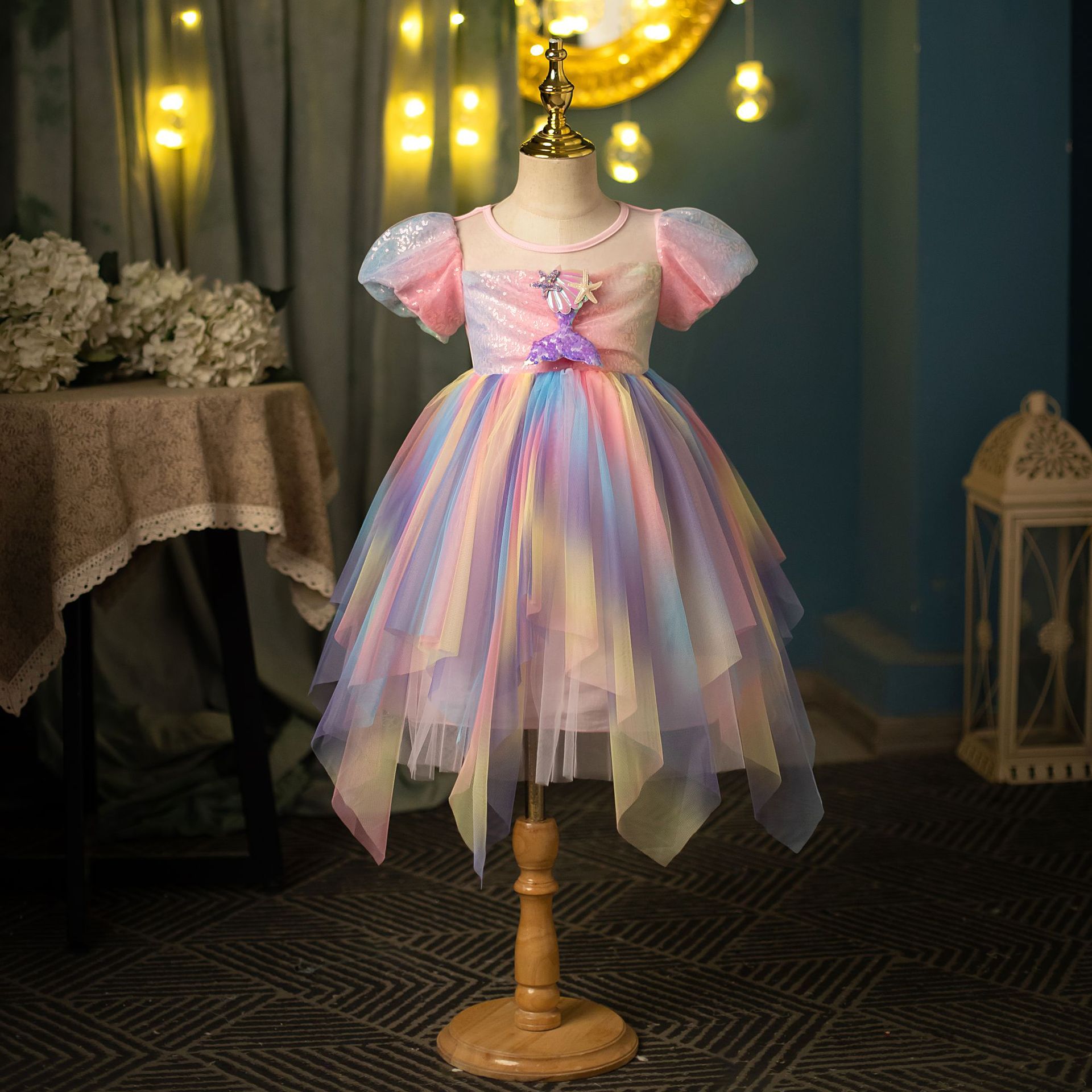 纯棉跨境女童连衣裙独角兽童裙女宝宝蓬蓬裙发光美人鱼公主裙代发详情22